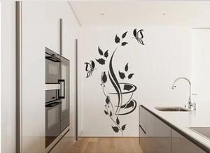 Adesivo da parete per cucina con fiori, farfalla e tazza 50 x 100 cm