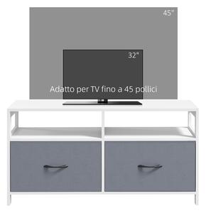 HOMCOM Mobile TV 45" max in MDF e Tessuto non Tessuto con 2 Cassetti e 2 Ripiani, 100x30x53 cm, Bianco e Grigio