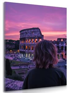 Quadro su tela – Donna con vista sul Colosseo