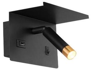 Faretto da parete con mensola e USB charger 1xG9/35W/230V nero/oro