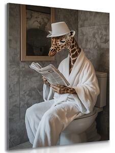 Quadro su tela – Giraffa con giornale in bagno