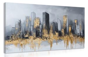 Quadro su tela – Panorama di grattacieli in oro e grigio
