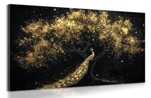Quadro su tela – Pavone dorato sull'albero