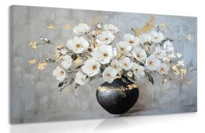 Stampa su tela – Rami di fiori in vaso nero