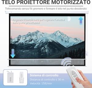 HOMCOM Telo Proiettore 100 Pollici con Telecomando, in PVC e Metallo, 253Lx7.5x168 cm, Bianco