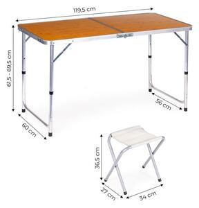 Tavolo pieghevole per catering 119,5x60 cm in legno con 4 sedie