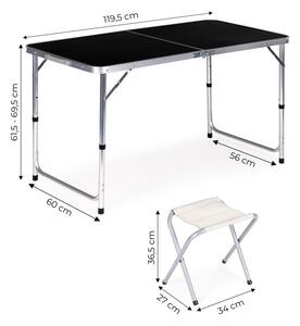 Tavolo pieghevole per catering 119,5x60 cm nero con 4 sedie