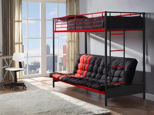 Letto a soppalco 90 x 190 cm con divano letto Metallo Nero e Rosso + Futon - MODULO V