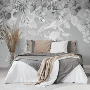 Carta da parati – Foglie delicate in grigio