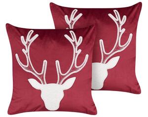 Set di 2 cuscini in velluto rosso con motivo di renne natalizie 45 x 45 cm accessori natalizi soggiorno camera da letto Beliani