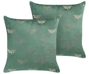 Set di 2 cuscini sparsi in velluto verde 45 x 45 cm Cuscino da lancio con motivo a farfalla Sfoderabile con imbottitura Beliani