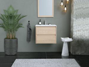 Mobile per bagno sospeso con lavabo da incasso e specchio 60 cm Placcatura rovere - MILIPAM
