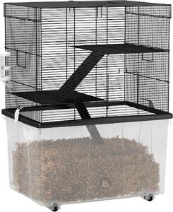 AllMyPets Gabbia per Criceti 3 Piani con Ruote 2 Piattaforme Rampe Ciotola e Bottiglia 58x43x74 cm colore Nero - K635BK