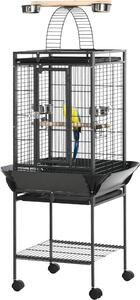 AllMyPets Gabbia per Pappagallini con 2 Posatoi e Scala ad Arco in Acciaio 62.5x62.5x156 cm colore Grigio - DHD1054