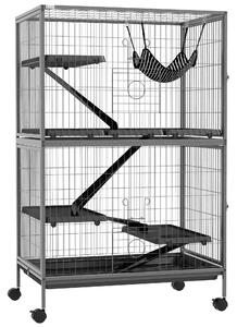 AllMyPets Gabbia per Roditori con 4 Ingressi a Livelli Multipli con Amaca, in Metallo e PP, 80x52x128 cm colore Argento/Grigio - L4410GY