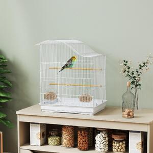 AllMyPets Gabbia per Uccelli a 4 Porte con 2 Ciotole, 2 Posatoi e Vassoio in Metallo e Plastica 47.5x36x54.5 cm colore Bianco
