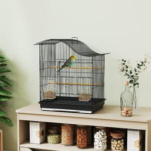 AllMyPets Gabbia per Uccelli a 4 Porte con 2 Ciotole, 2 Posatoi e Vassoio in Metallo e Plastica 47.5x36x54.5 cm colore Nero