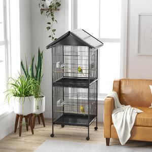 AllMyPets Gabbia per Uccelli a Rotelle con Vassoi Estraibili in Plastica e Posatoi in Metallo 71.8x71.8x170.2 cm colore Nero