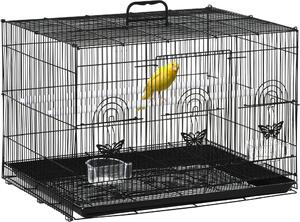 AllMyPets Gabbia per Uccelli con 2 Posatoi e 3 Ingressi in Filo Metallico e Plastica 60x41x41 cm colore Nero - R3825BK