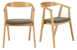 Sedie scandinave in legno chiaro e tessuto effetto velluto testurizzato verde kaki (lotto di 2) BAHIA