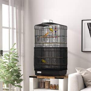 AllMyPets Gabbia per Uccelli con Maniglia, Vassoio Estraibile, Posatoi in Legno, Altalena e Ciotole 46.5x35.5x92 cm colore Nero