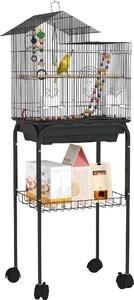 AllMyPets Gabbia per Uccelli con Piedistallo Ruote Girevoli Ripiano e Accessori 46x36x120 cm colore Nero - K640BK