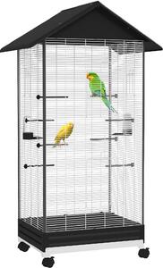 AllMyPets Gabbia per Uccelli con Ruote e Vassoio Estraibile, Voliera Alta 155 cm con Posatoi e Mangiatoie colore Nero - 0BKJ593