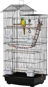AllMyPets Gabbia per Uccelli con Scaletta, Altalena, Ciotole e Giochi in Acciaio, PP e Legno 46x36x100 cm colore Nero - A90081AO10