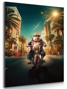 Quadro su tela – Maiale su scooter nelle strade di Las Vegas