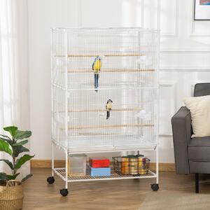 AllMyPets Gabbia per Uccelli da Interno con Vassoio Estraibile, 4 Ruote e Trespolo 78x52x132 cm colore Bianco