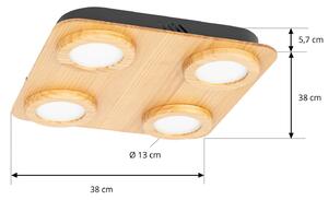 Lindby Joren faretto LED legno 4 lampadine rotondo