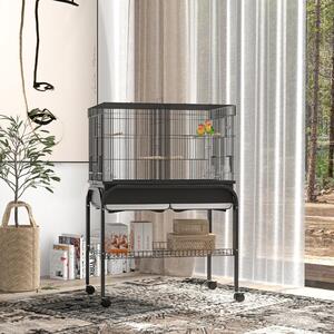 AllMyPets Gabbia per Uccelli da Interno con Vassoio, Ripiano e Ruote con Freno 85x49x119 cm colore Nero