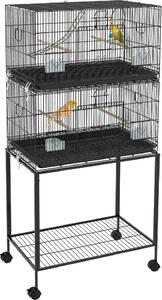 AllMyPets Gabbia per Uccelli in Acciaio e PP, Design Impilato con Posatoi, Altalene e Scalette, 77x46x164 cm colore Nero - AMP-D101086N