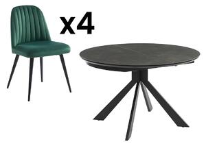 Set tavolo + 4 sedie ELEANA Antracite e Verde - CLARA