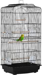 AllMyPets Gabbia per Uccelli in Metallo e Plastica con Trespoli, Altalena e Ciotole 46.5x35.5x92 cm colore Nero - 01BK-D10