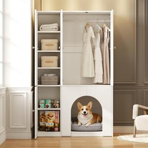 Armadio Flieks con zona per animali domestici, armadio guardaroba con appendiabiti, armadio alto 120x50x200 cm, bianco