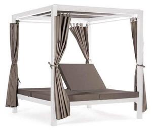 Gazebo letto da giardino 200x150 cm struttura in alluminio con schienale regolabile e tende perimetrali frangivista Luxury - White