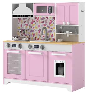 AIYAPLAY Cucina giocattolo in legno con accessori, macchina da caffè e lavello, Rosa | Aosom Italy