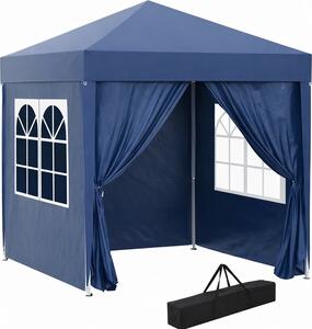 VivaGarden Gazebo da Giardino 2x2 mt Pieghevole in Acciaio/Tessuto con Protezione raggi UV e Tende Laterali con Finestre colore Blu