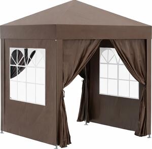 VivaGarden Gazebo da Giardino 2x2 mt Pieghevole in Metallo/Tessuto con Protezione raggi UV e Tende Laterali con Finestre colore Marrone