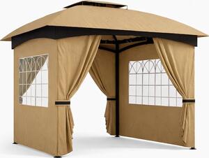 VivaGarden Gazebo da Giardino 3,4x3,4 mt in Metallo/Tessuto con Doppio tetto Protezione raggi UV e Tende Laterali con Finestre colore Beige