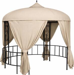 VivaGarden Gazebo da Giardino 3 mt Rotondo in Metallo/Tessuto con Tende colore Beige