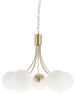 Lampadario a sfere bianche Dani, finitura ottone-bianco, 5xE14x40W, metallo, dimensioni: 120x60x60 cm, IP20, Candellux
