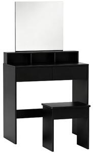 HOMCOM Tavolo da Trucco con Specchio, 3 Ripiani, 2 Cassetti e Sgabello, in Legno, 75x38x135 cm, Nero | Aosom Italy