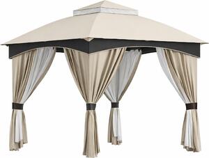 VivaGarden Gazebo da Giardino 3x3 mt in Acciaio/Tessuto con Doppio tetto e Tende colore Beige