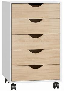 HOMCOM Cassettiera ufficio con ruote e 5 cassetti, 40x40x67 cm, bianco e legno | Aosom Italy