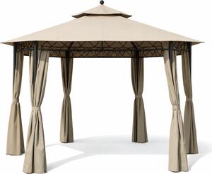 Giardini del Re Gazebo da Giardino 3x3 mt in Acciaio/Tessuto con Doppio tetto e Tende colore Ecr - Eden