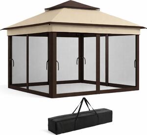 VivaGarden Gazebo da Giardino 3x3 mt in Acciaio/Tessuto con Doppio tetto Protezione raggi UV e Tende colore Beige