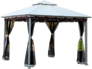 Giardini del Re Gazebo da Giardino 3x3 mt in Acciaio/Tessuto con Doppio tetto e Tende colore Bianco - Smeral