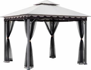 Giardini del Re Gazebo da Giardino 3x3 mt in Acciaio/Tessuto con Doppio tetto e Tende colore Bianco - Smeral